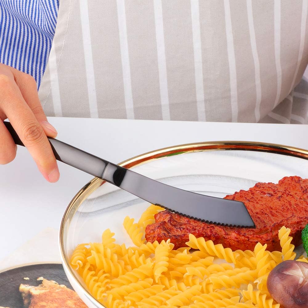 Bisda Juego de cuchillos para carne, cuchillos de cocina de acero inoxidable dentado de alta calidad, juego de 6, aptos para lavavajillas (negro)
