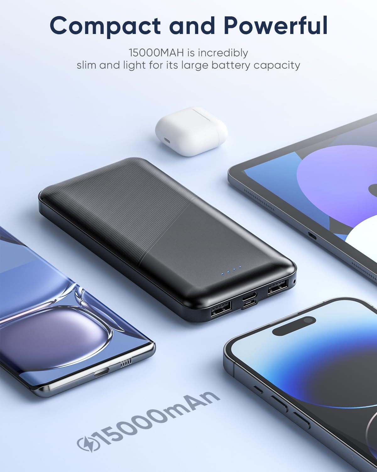 Feeke Cargador portátil – Banco de energía – Paquete de 2 unidades de 15000 mAh Dual USB Power Bank Output 5V3.1A Cargador portátil de carga rápida