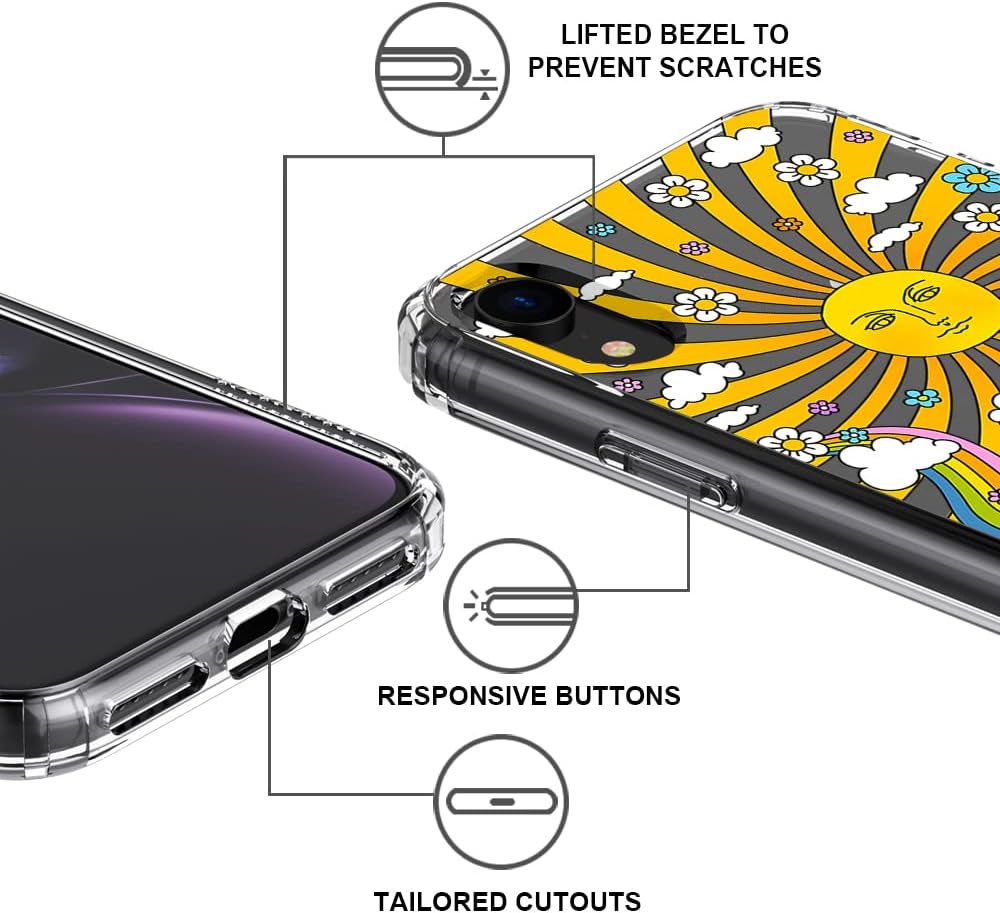 MOSNOVO Funda rígida de plástico transparente con diseño de arte psicodélico de los años 70 con parachoques de TPU para iPhone XR