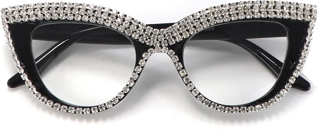 Gafas de lectura de ojo de gato para mujer, con diamantes de imitación ampliados, bloqueo de luz azul