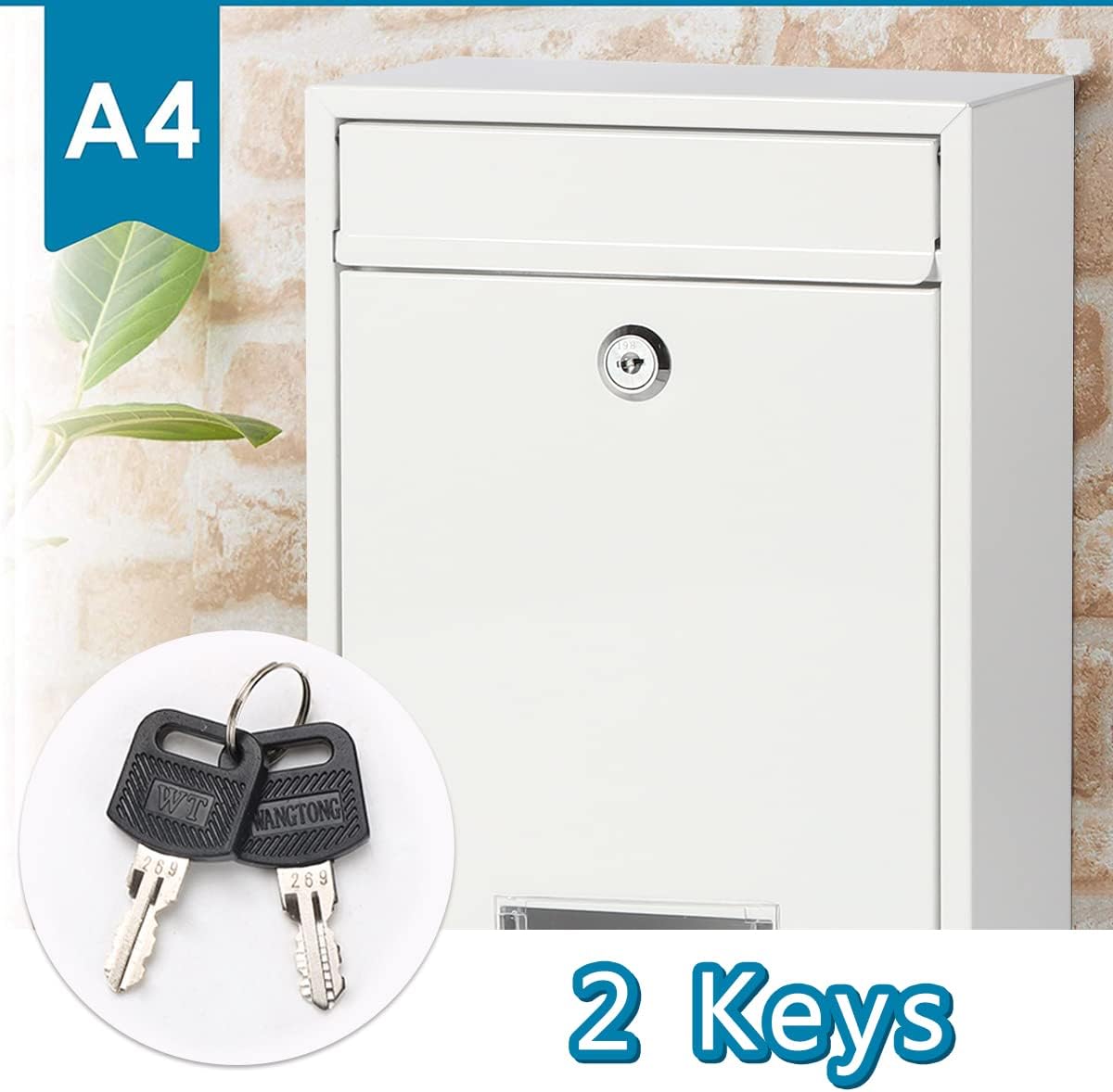 Buzón con cerradura de llave, buzones de bloqueo montados en la pared, caja de bloqueo de caída de pequeña capacidad para exteriores, color blanco