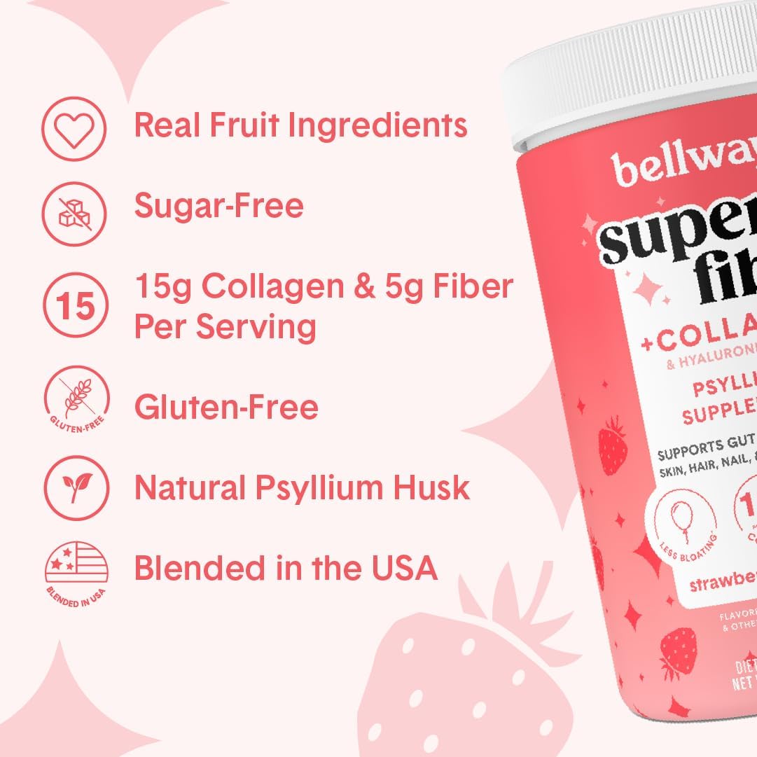 Bellway Fiber Beauty – Paquete de polvo súper fibra + colágeno, limonada de fresa y sandía
