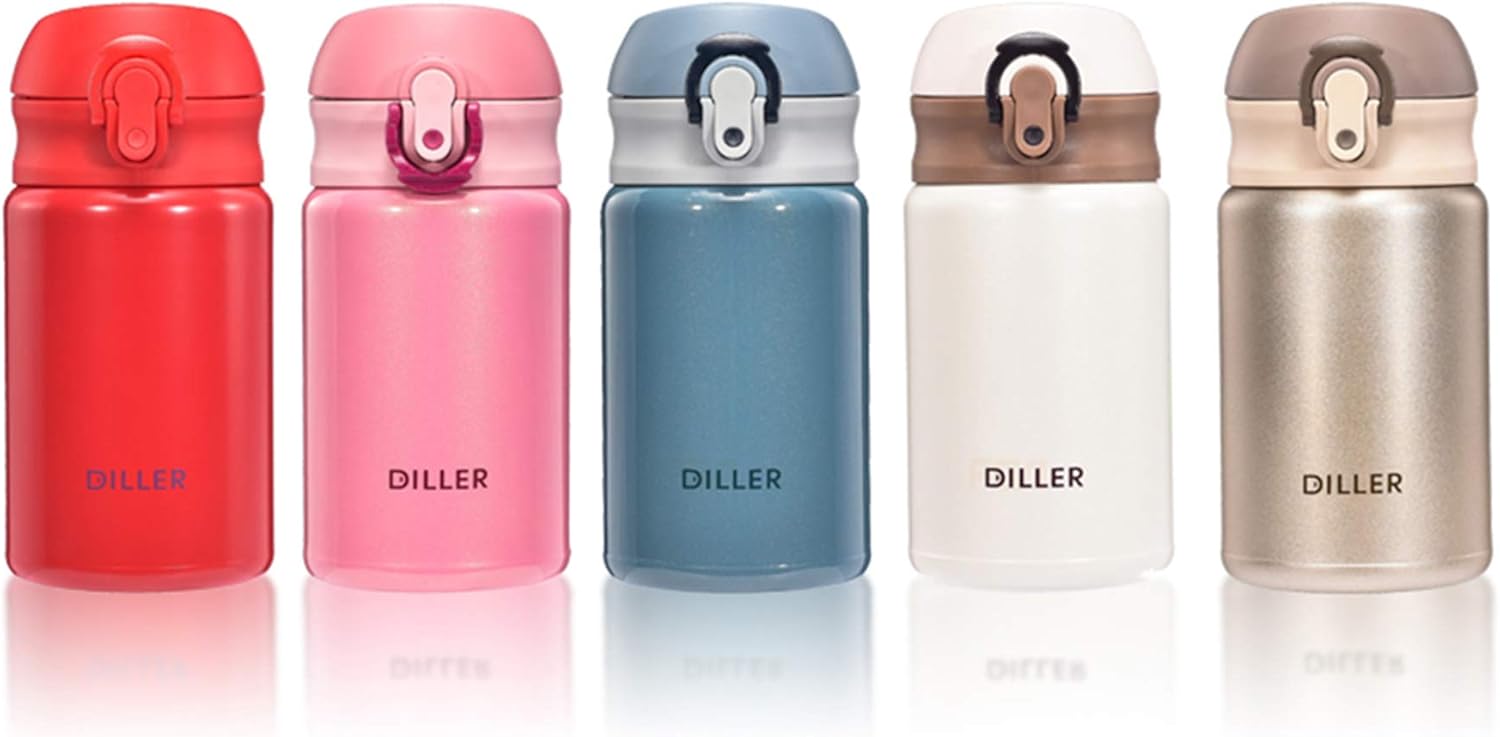 Botella de agua Diller Thermos, botella de acero inoxidable aislada de 10 onzas, a prueba de fugas, ideal para bolso o bolsa de almuerzo para niños,
