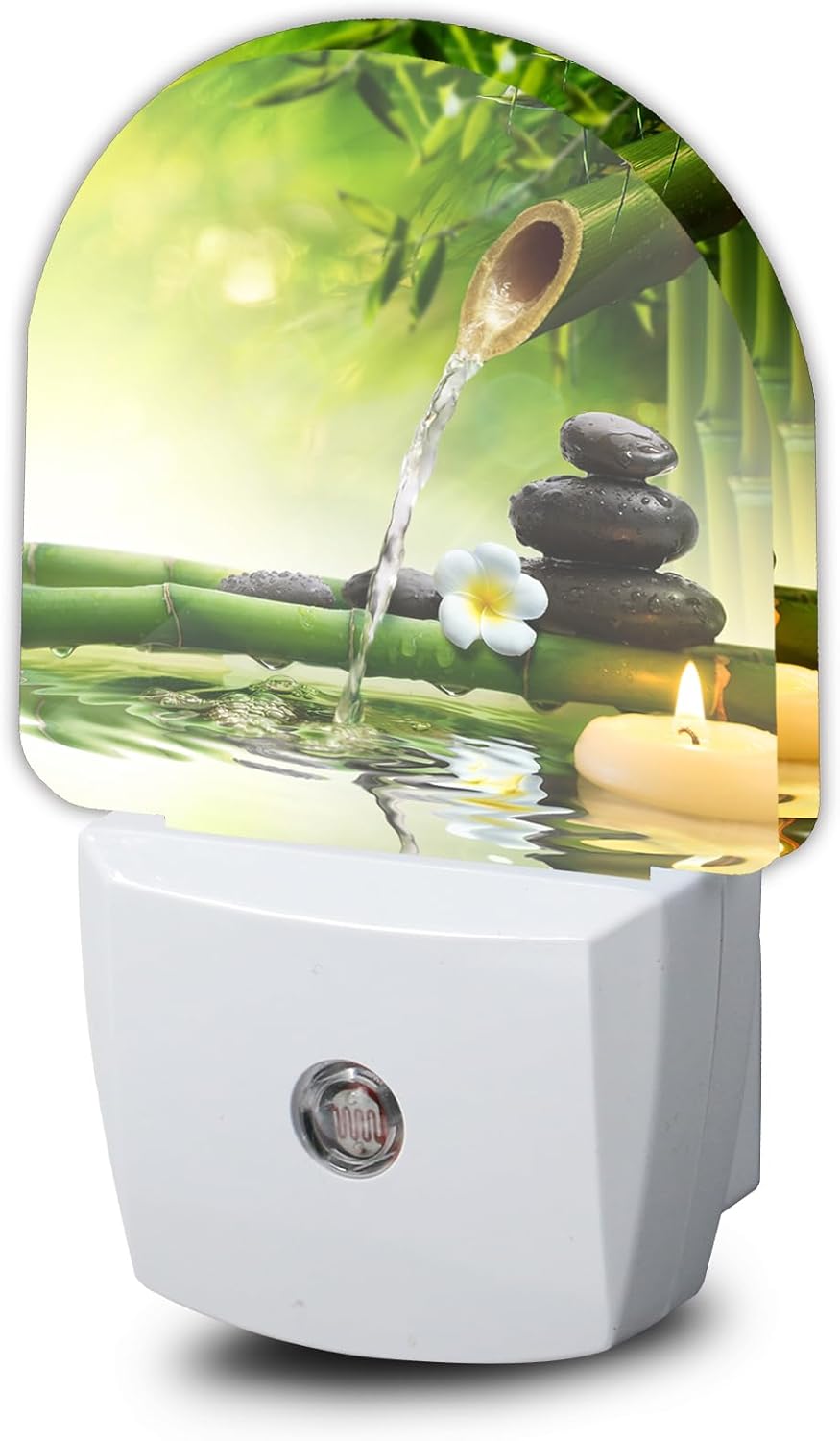 Luz nocturna de spa, meditación, piedras de bambú, flujo de agua, terapia de agua, luces nocturnas enchufables a la pared, sensor de atardecer a