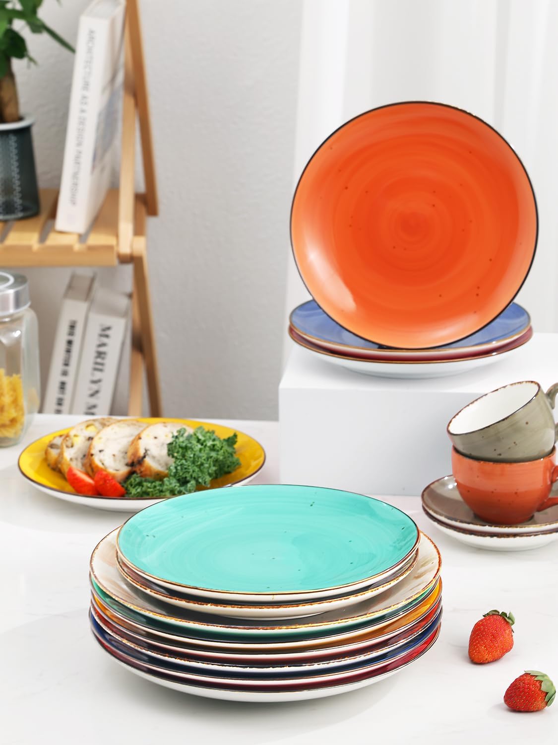 Yedio Juego de 6 platos de cerámica de porcelana de 8.9 pulgadas para ensalada, postre, aperitivo, pasta, platos de cocina, microondas, horno, aptos