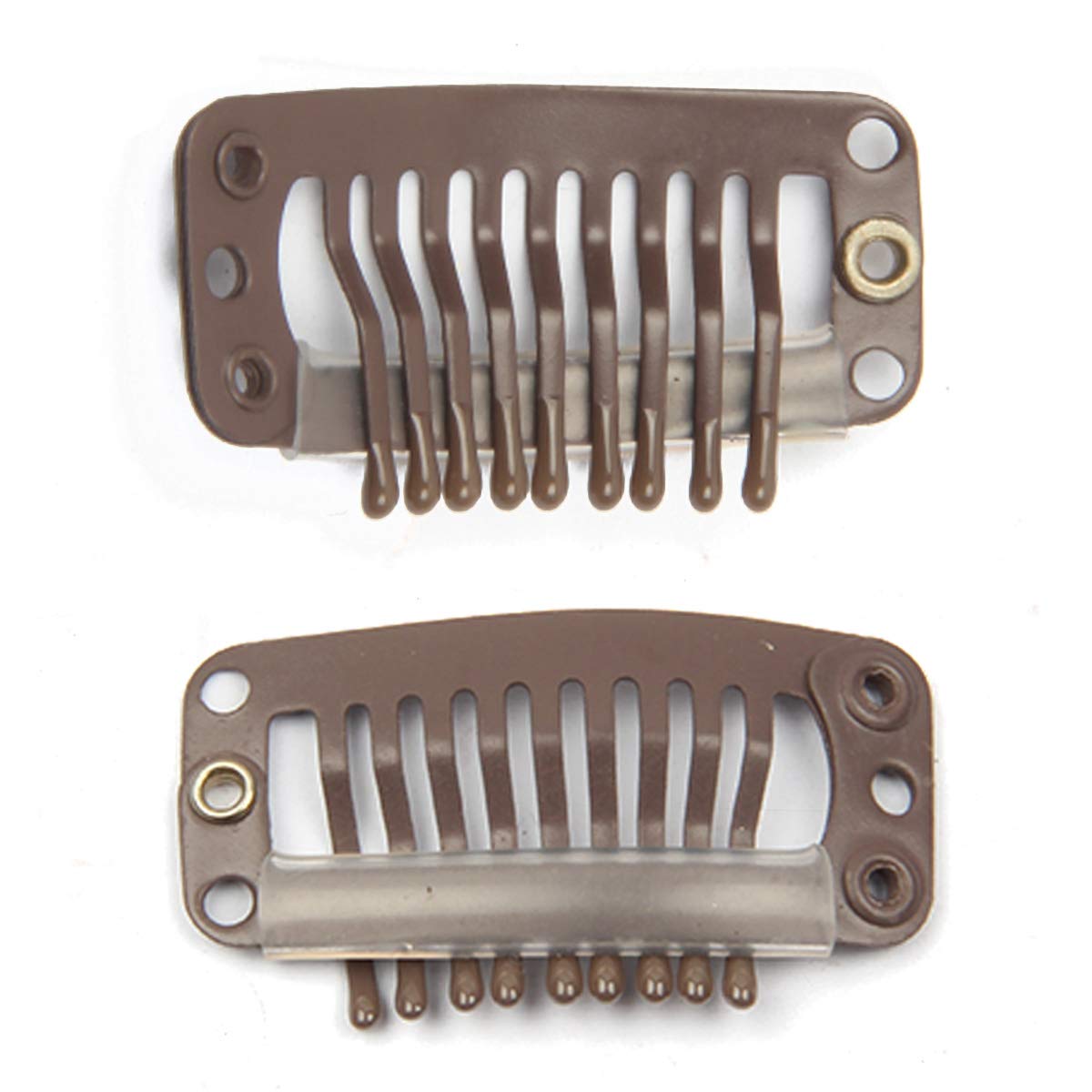 20 clips de metal a presión para extensiones de cabello DIY con clip, 9 dientes, 0.04 ozpieza, 9 dientes, 0.04 ozpieza, color marrón oscuro (marrón