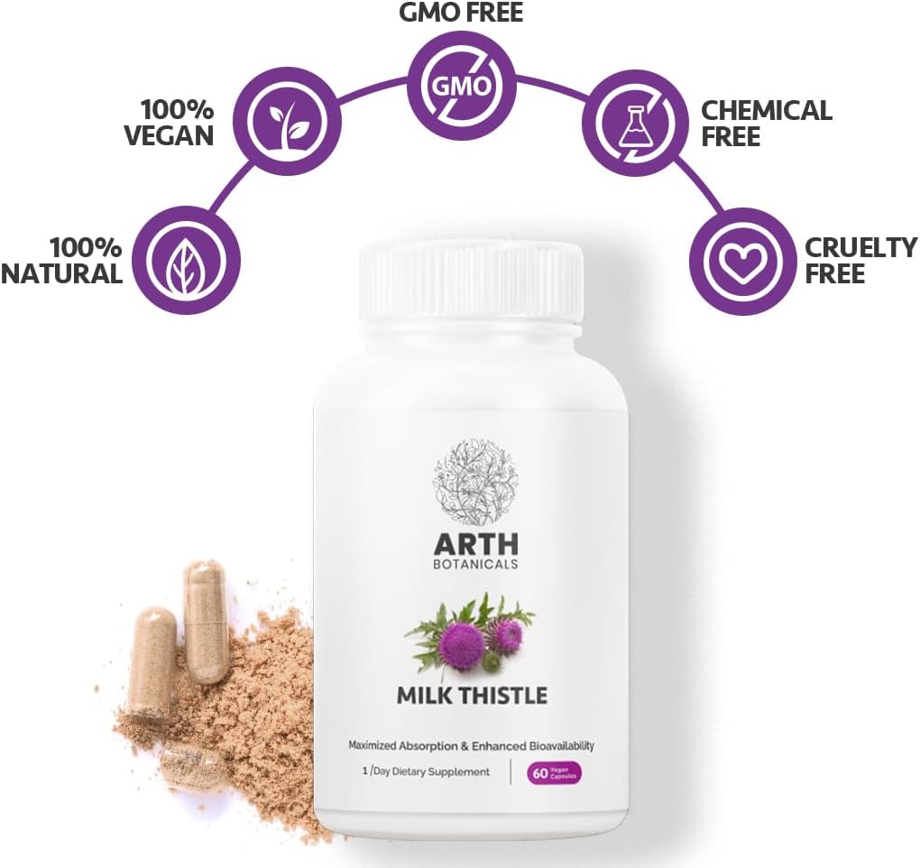 Cardo mariano, 100% natural  500 mg x 60 cápsulas veganas  Extractos de cardo mariano para una absorción y potencia maximizadas