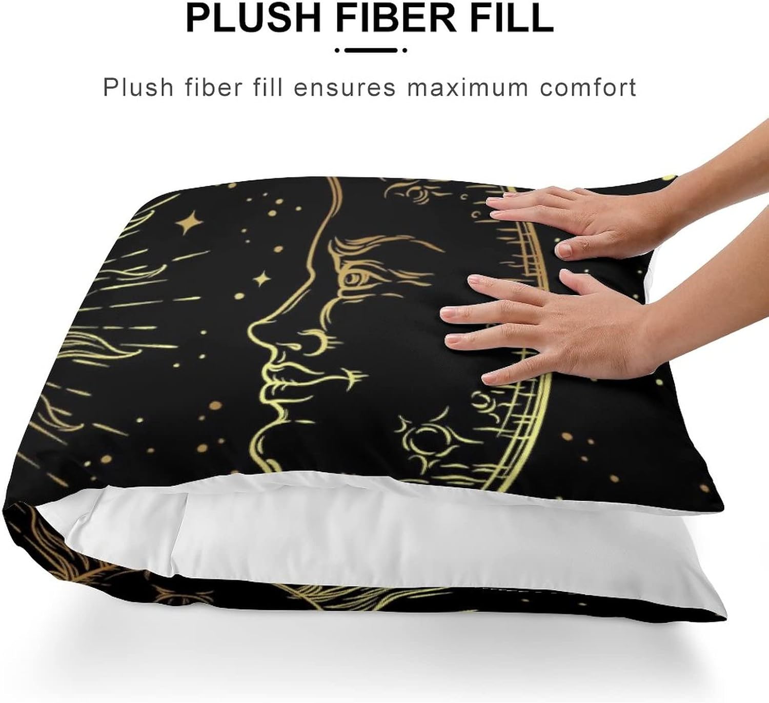 LynaRei Funda de almohada corporal de sol y luna dorada, funda de almohada larga con cremallera, color negro, rectangular, suave, grande, para el