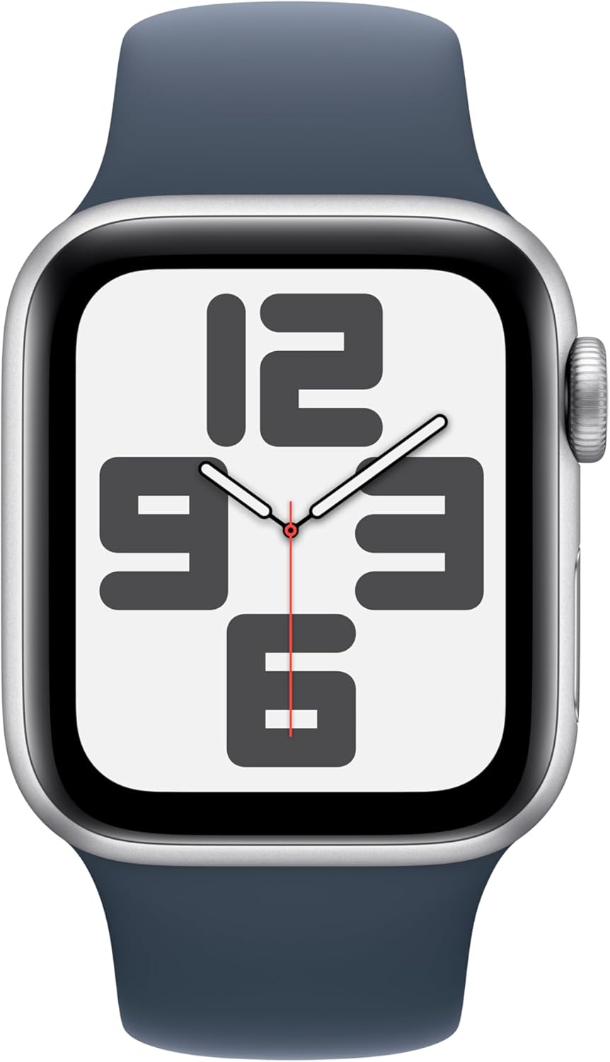 Apple Watch SE (2nd Gen) GPS 40mm – Silver Aluminum Case with Storm Blue Sport Band, ML (Renewed)