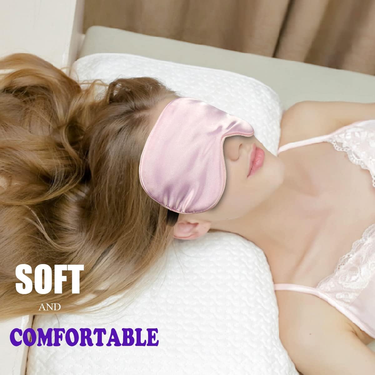 Máscara de dormir para hombres y mujeres, paquete de 2 máscaras de ojos de seda suave para dormir con correa ajustable, cómoda luz de bloqueo de los