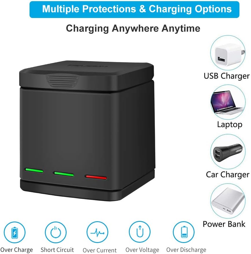 Paquete de 2 baterías para Hero 8765, batería USB de 3 canales, cargador rápido con cable tipo C compatible con GoPro Hero 8 Negro, Hero 765 negro