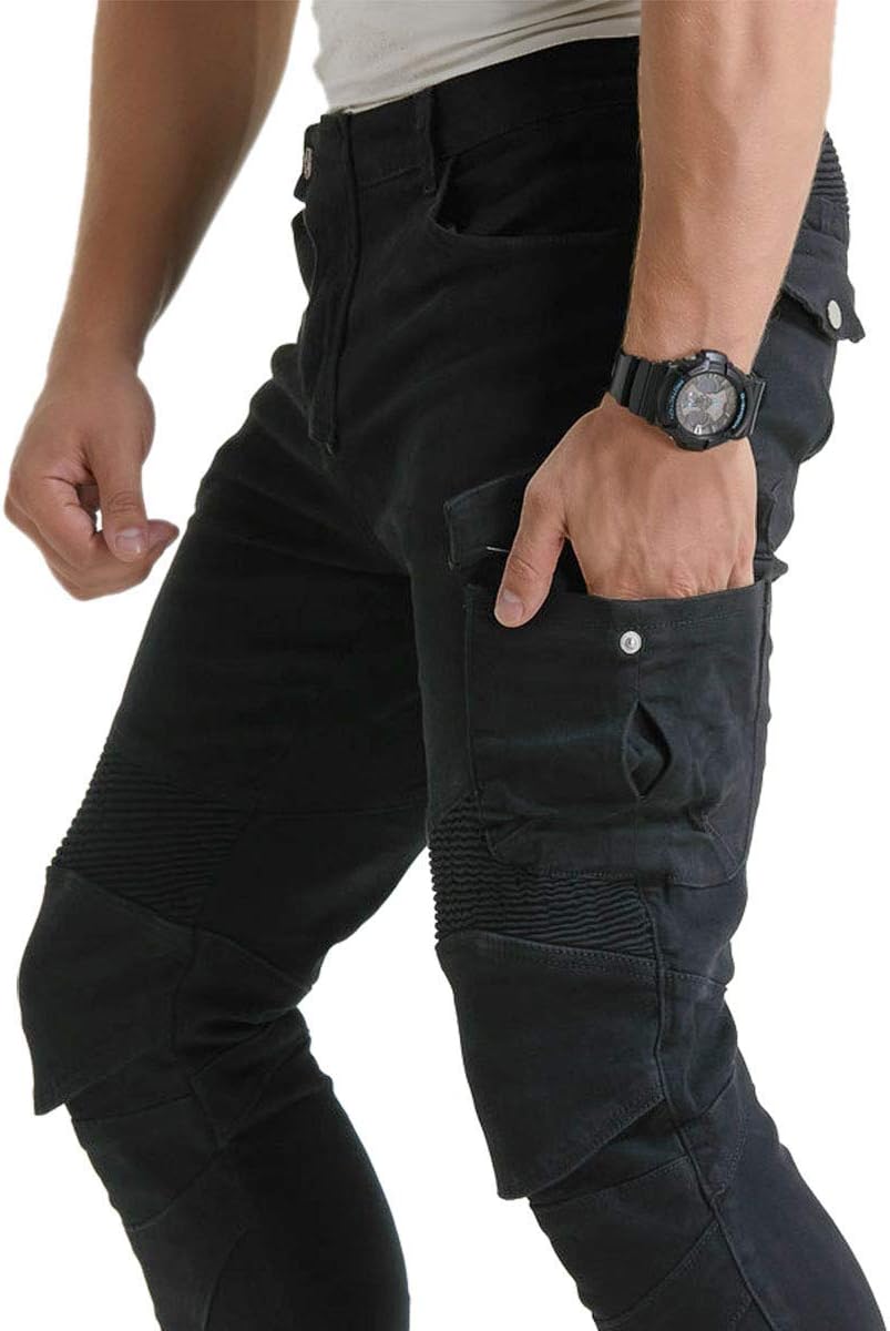 Pantalones de motociclista para hombre, pantalones de mezclilla, protectores con rodilleras y almohadillas de cadera VES6 (negro, XL  34)