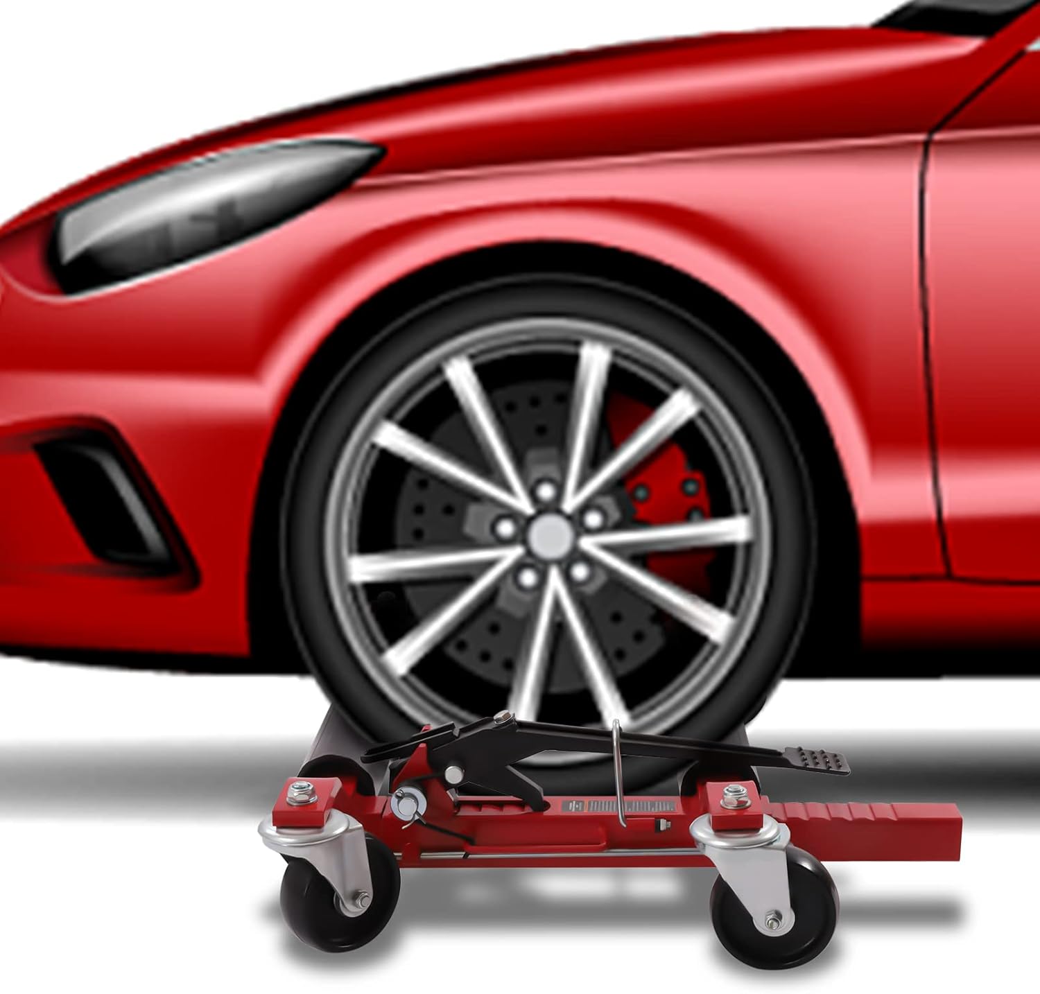 LENJKYYO Carretilla de rueda de automóvil, gato hidráulico de alta resistencia, 1300 libras, carrito de carga automática con pedal de trinquete,