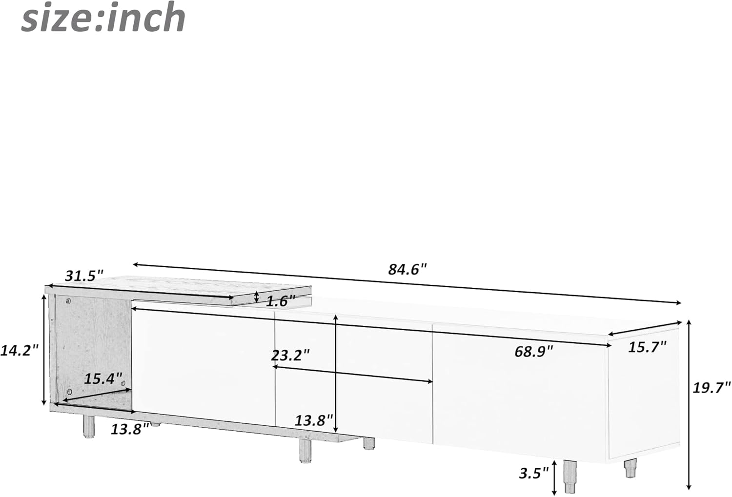 Merax, Soporte Mondern blanco de 80+pulgadas, mueble de TV para sala de estar, longitud de 84.6 pulgadas