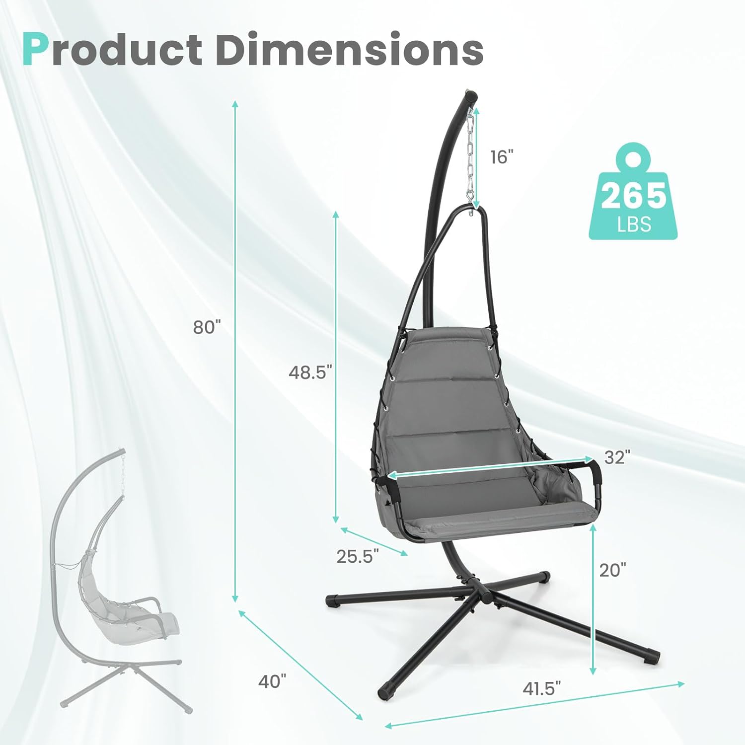 Tangkula Silla columpio con soporte, silla colgante de huevo para interiores y exteriores con cojín, silla hamaca para interiores y exteriores con