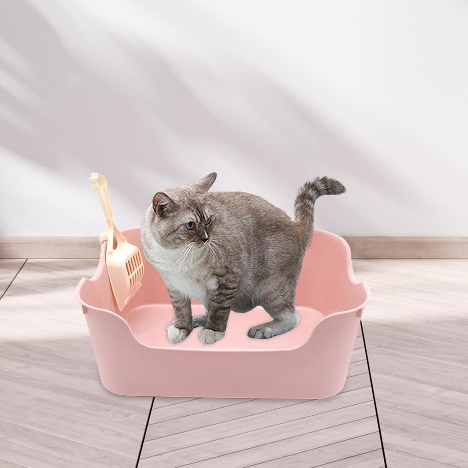 Sartén de inodoro para gatos pequeños, medianos y grandes, fácil de limpiar, contenedor de arena para gatos, color rosa