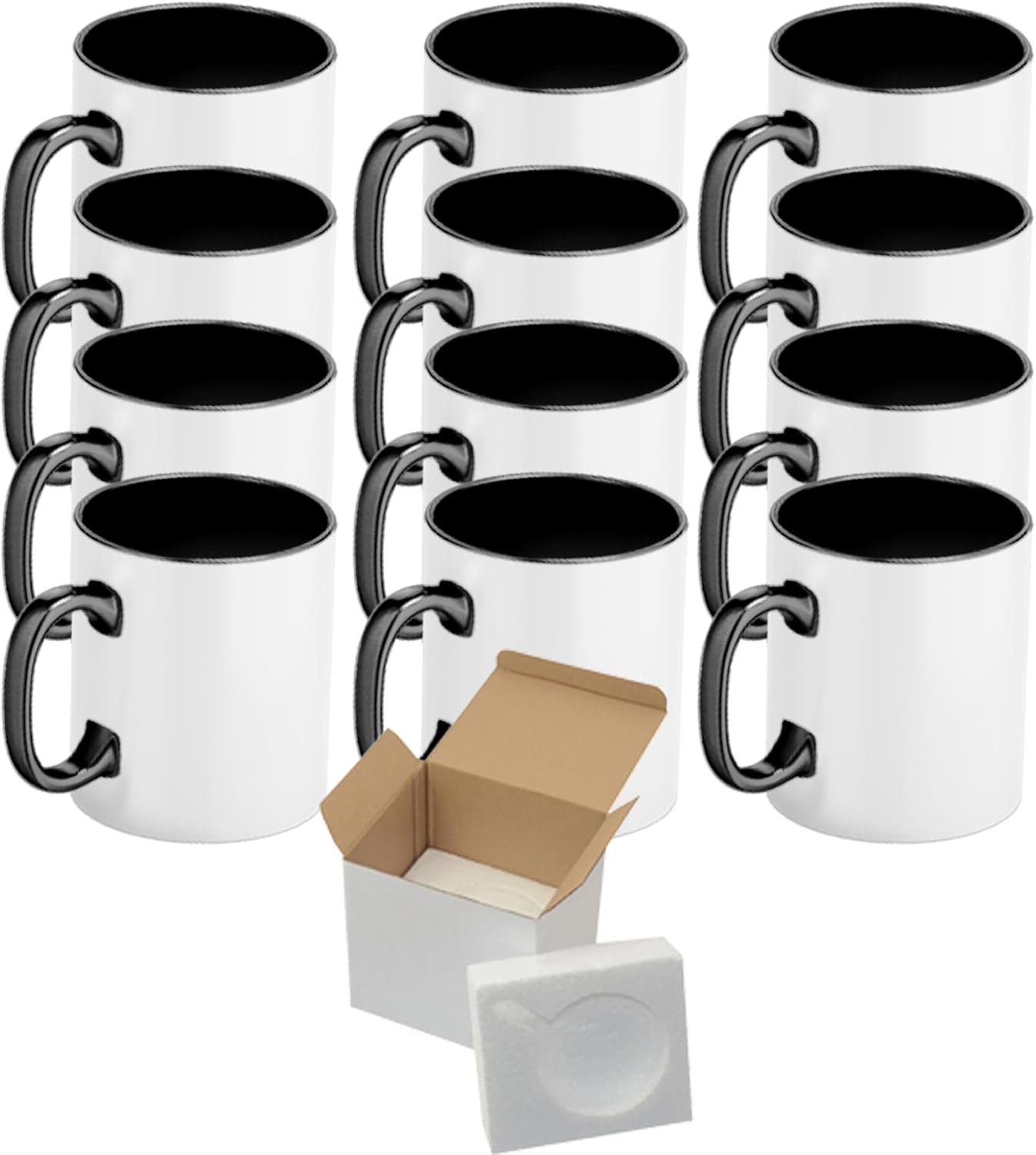 TWISTED ENVY Juego de 12 tazas de sublimación de cerámica de 15 onzas  Interiormango  Negro  Taza de sublimación de grado profesional  Serie de