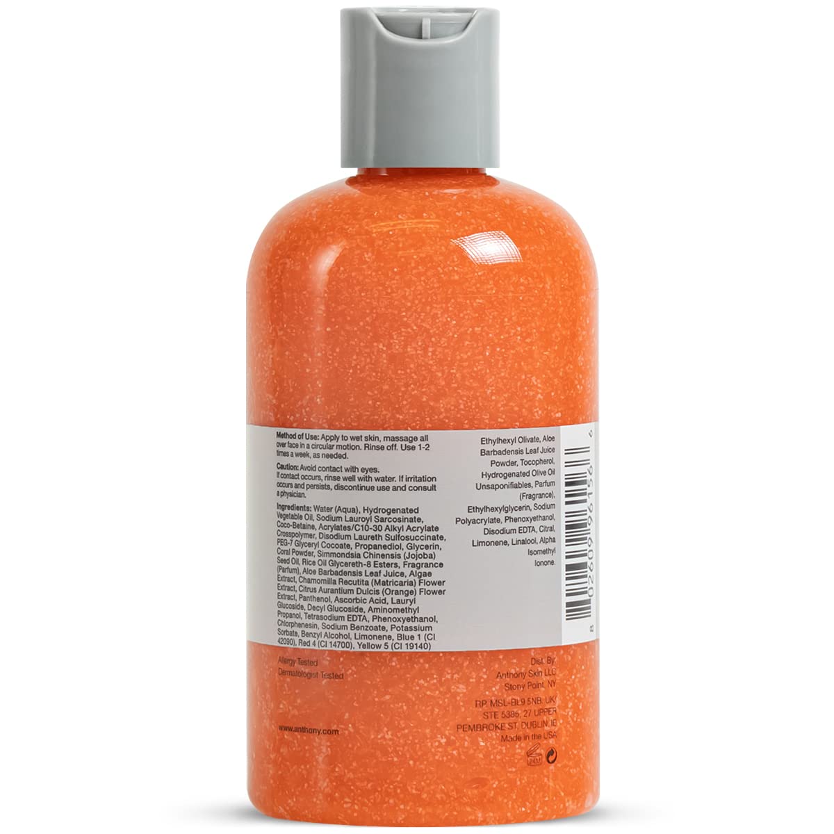 Anthony Exfoliante facial para hombre con vitamina C, aloe, manzanilla y algas para limpieza profunda y desintoxicación, 8 onzas líquidas