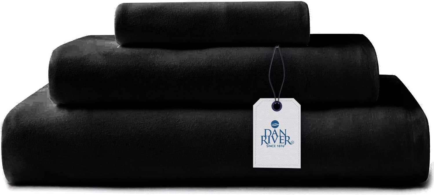 DAN RIVER Juego de sábanas de jersey individual XL, sábanas de lujo 100% algodón jaspeado, sábanas de camiseta, ropa de cama para todas las
