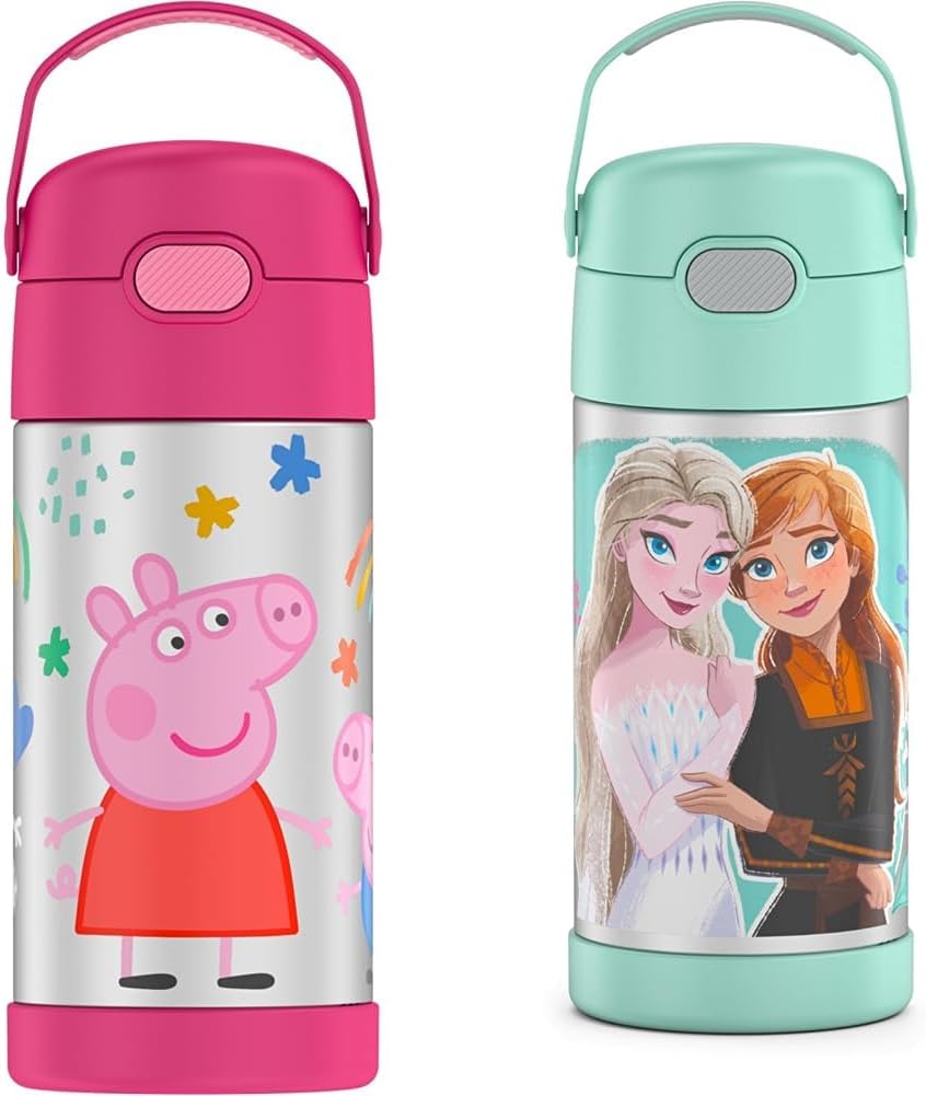THERMOS FUNTAINER – Botellas de acero inoxidable de 12 onzas con aislamiento al vacío para niños, Peppa Pig y Frozen 2