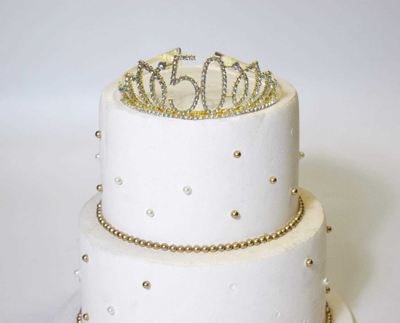 Kit de 50 cumpleaños con tiara dorada y banda de satén con purpurina y corona de tiara de diamantes de imitación de cristal para fiesta de