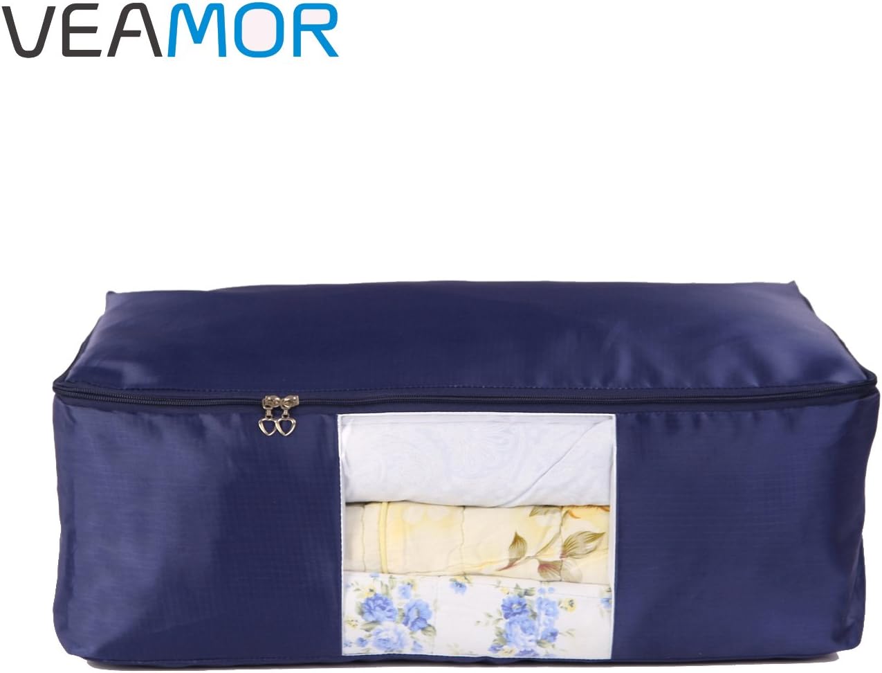 VEAMOR Paquete de 2 bolsas de almacenamiento de edredón, ropa de cama, mantas, organizadores de ropa con cremalleras, transpirables y resistentes a