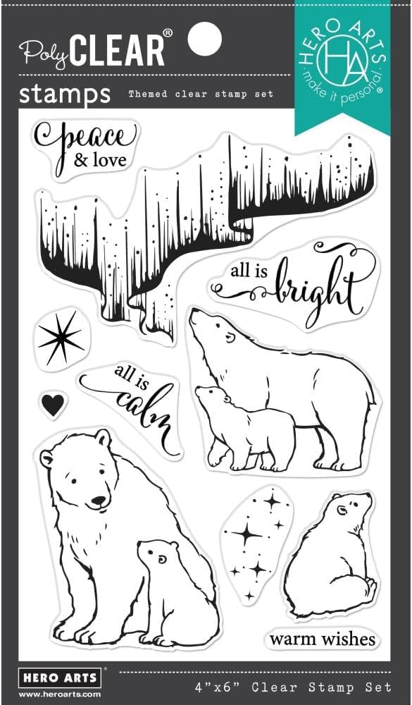 Hero Arts CM718 Northern Lights – Juego de sellos transparentes de osos polares
