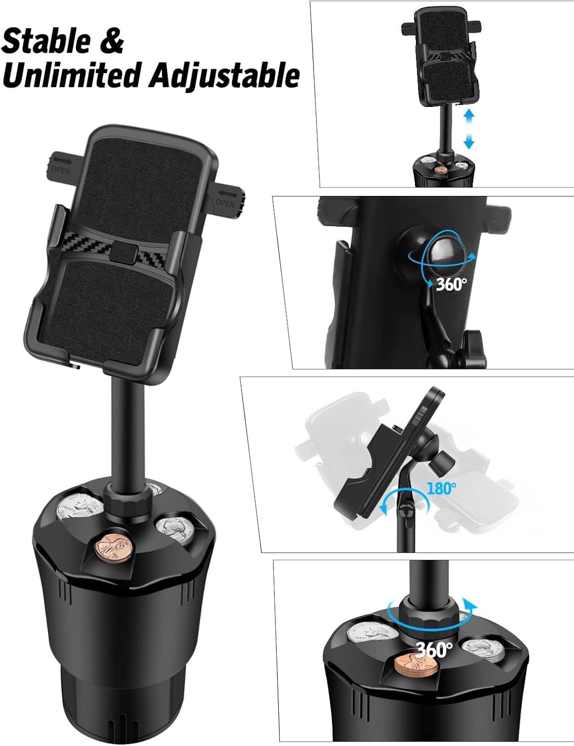 Soporte multifuncional para teléfono celular para automóvil, brazo largo con rotación de 360 grados, compatible con iPhone, Samsung y todos los