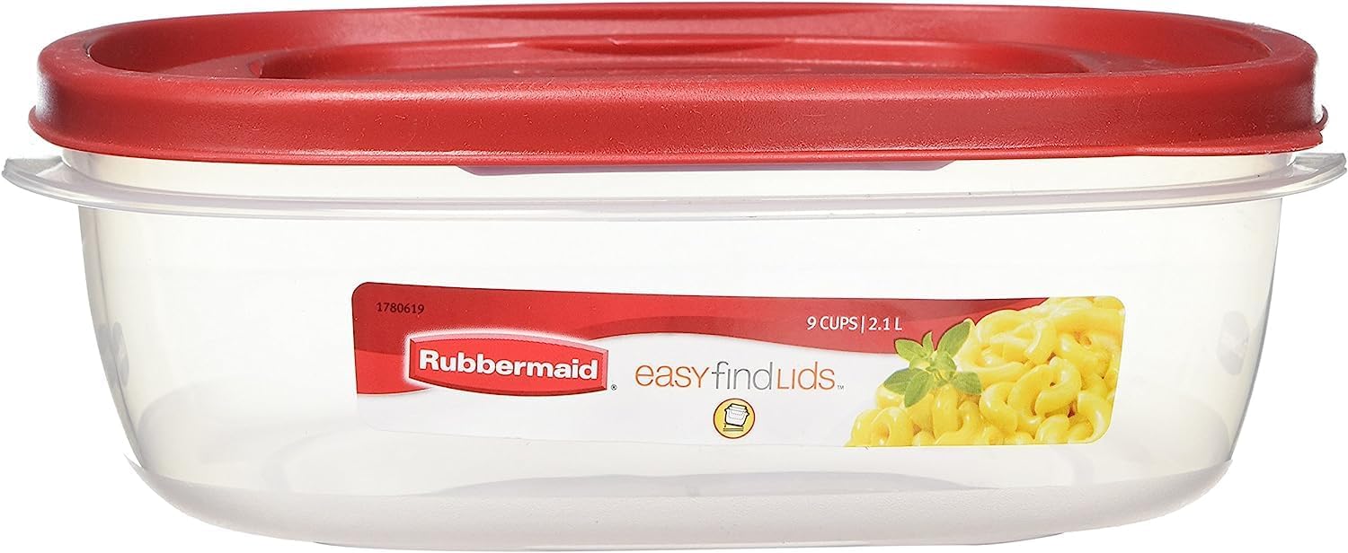 Rubbermaid – Contenedores de almacenamiento de alimentos de nueve tazas, juego de 7 piezas, tapas fáciles de encontrar, 3 recipientes, 3 tapas,