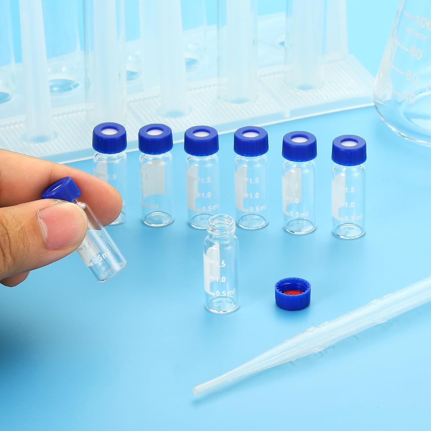 PATIKIL Vial de muestreo automático de 0.1 fl oz, paquete de 1000 viales HPLCGC 9-425 viales transparentes de laboratorio, vial de muestra, tapón de