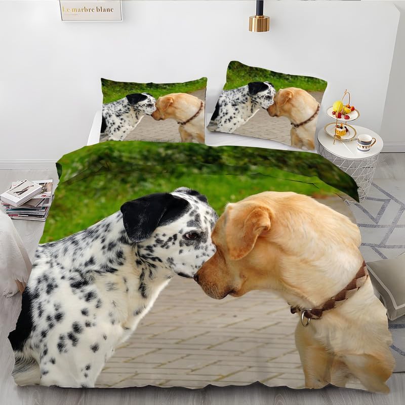 Juego de funda de edredón de tamaño individual de dálmata verde con estampado de animales, funda de edredón de microfibra suave y 2 fundas de