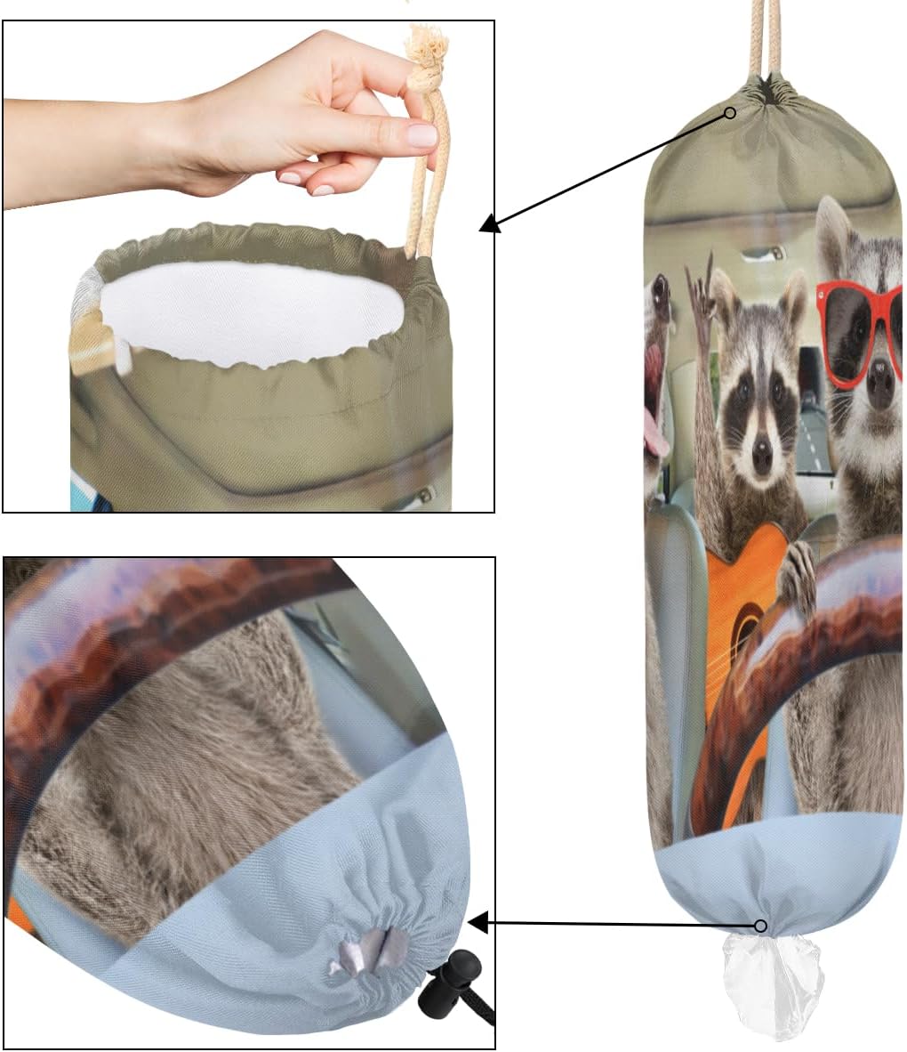 Divertido soporte para bolsa de plástico de mapache de animales, lavable, grande, soporte para bolsa de comestibles, organizador de bolsas de