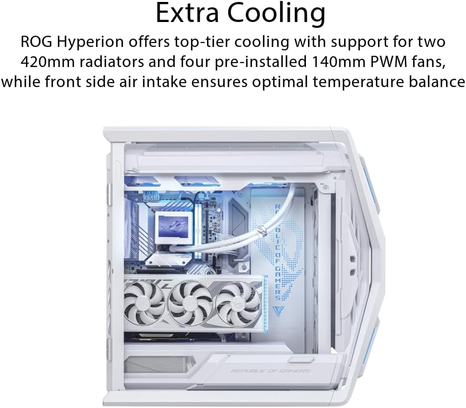ASUS ROG Hyperion GR701 EATX – Carcasa para computadora de torre completa con estructura semiabierta, paneles laterales sin herramientas, soporta