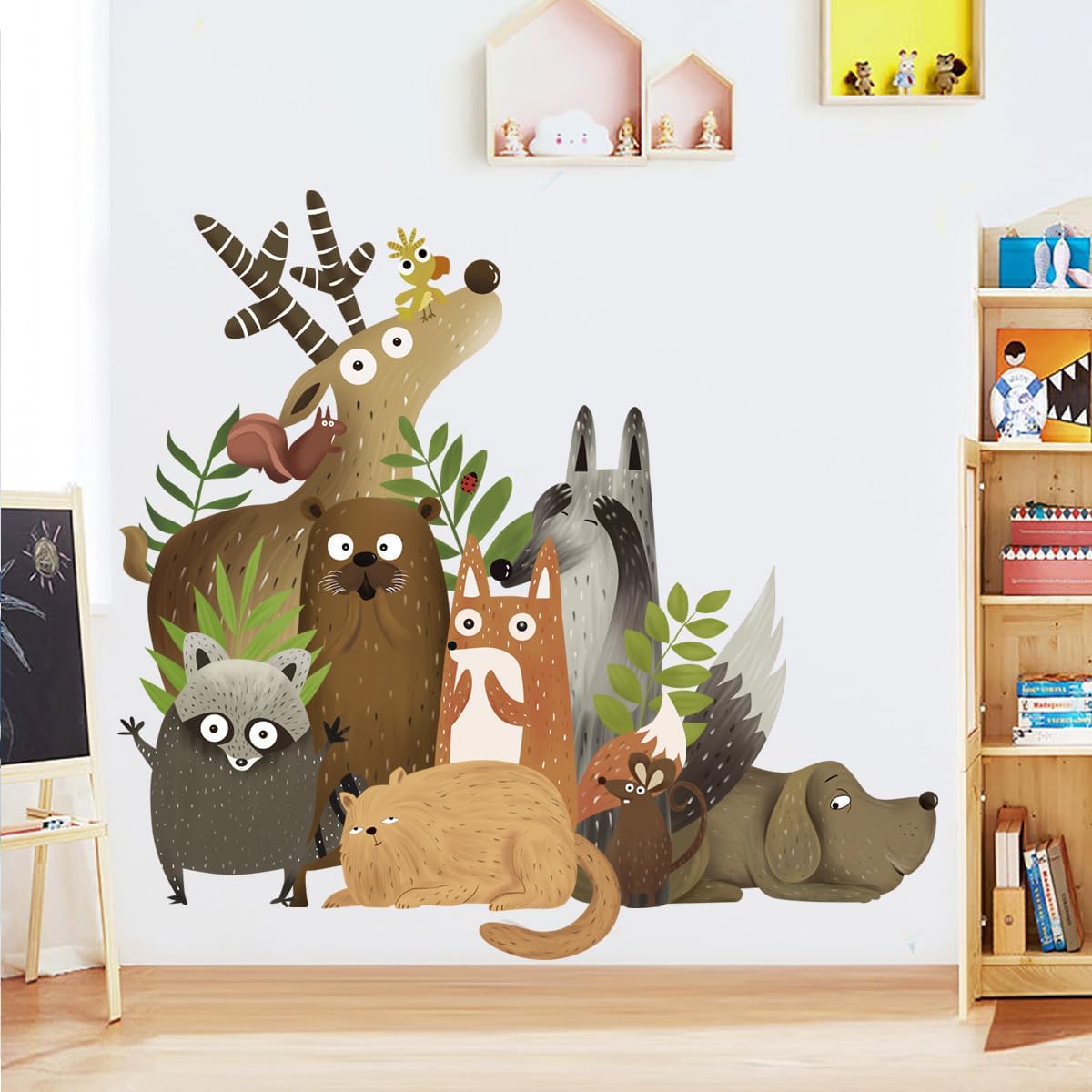 Calcomanías de pared de animales de dibujos animados, decoración de bosque encantador, selva, animales, murales de pared extraíbles, murales de