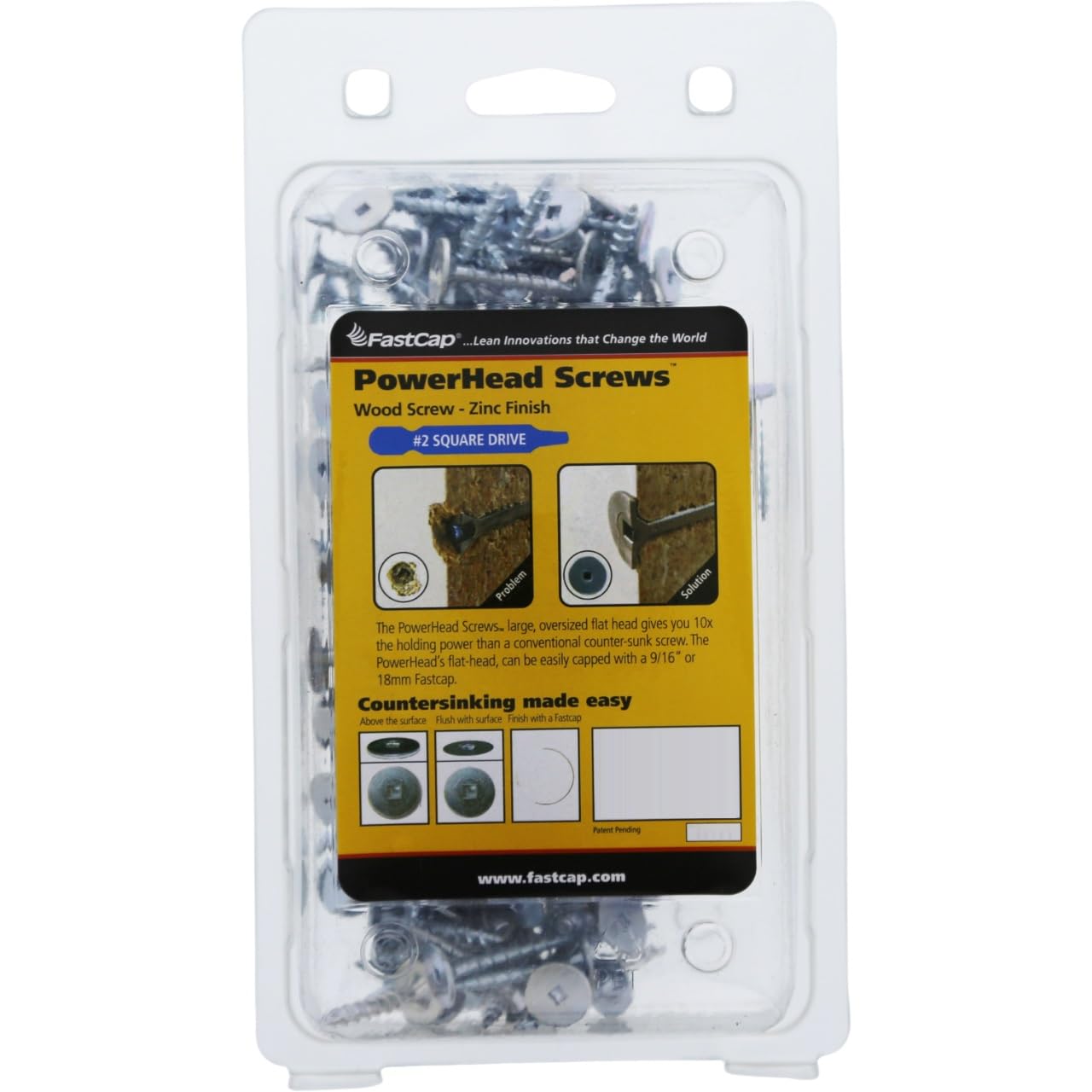 FastCap Professional PowerHead #10 Tornillo para madera, 1-14 pulgadas de longitud, cabeza de 916 pulgadas, autorroscante, recubierto de zinc,