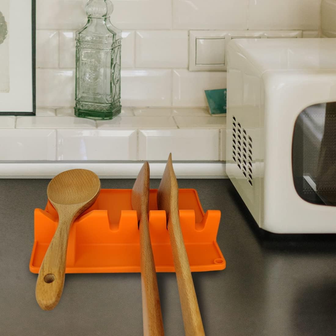 Soporte para utensilios de silicona con almohadilla de goteo soporte para cuchara para estufa soporte para cuchara soporte para cuchara grande