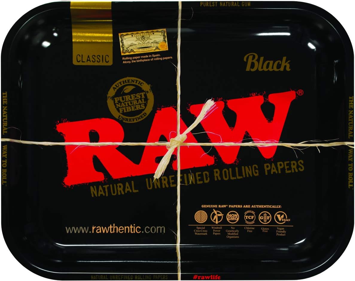 RAW Bandeja rodante de metal negro, grande, 14 x 11 x 1 pulgadas, diseño moderno y elegante