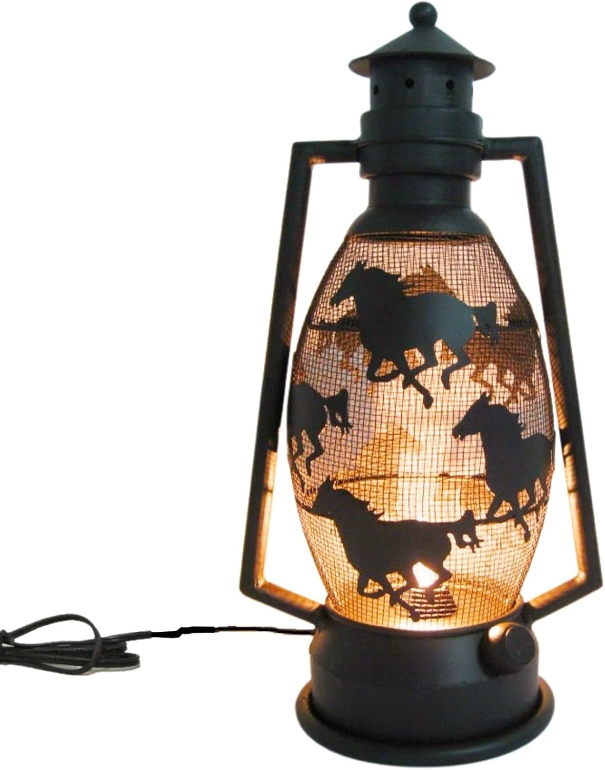 BestGiftEver Lámpara de mesa eléctrica con cable de línea – Caballo de metal rústico vintage linterna estilo granja