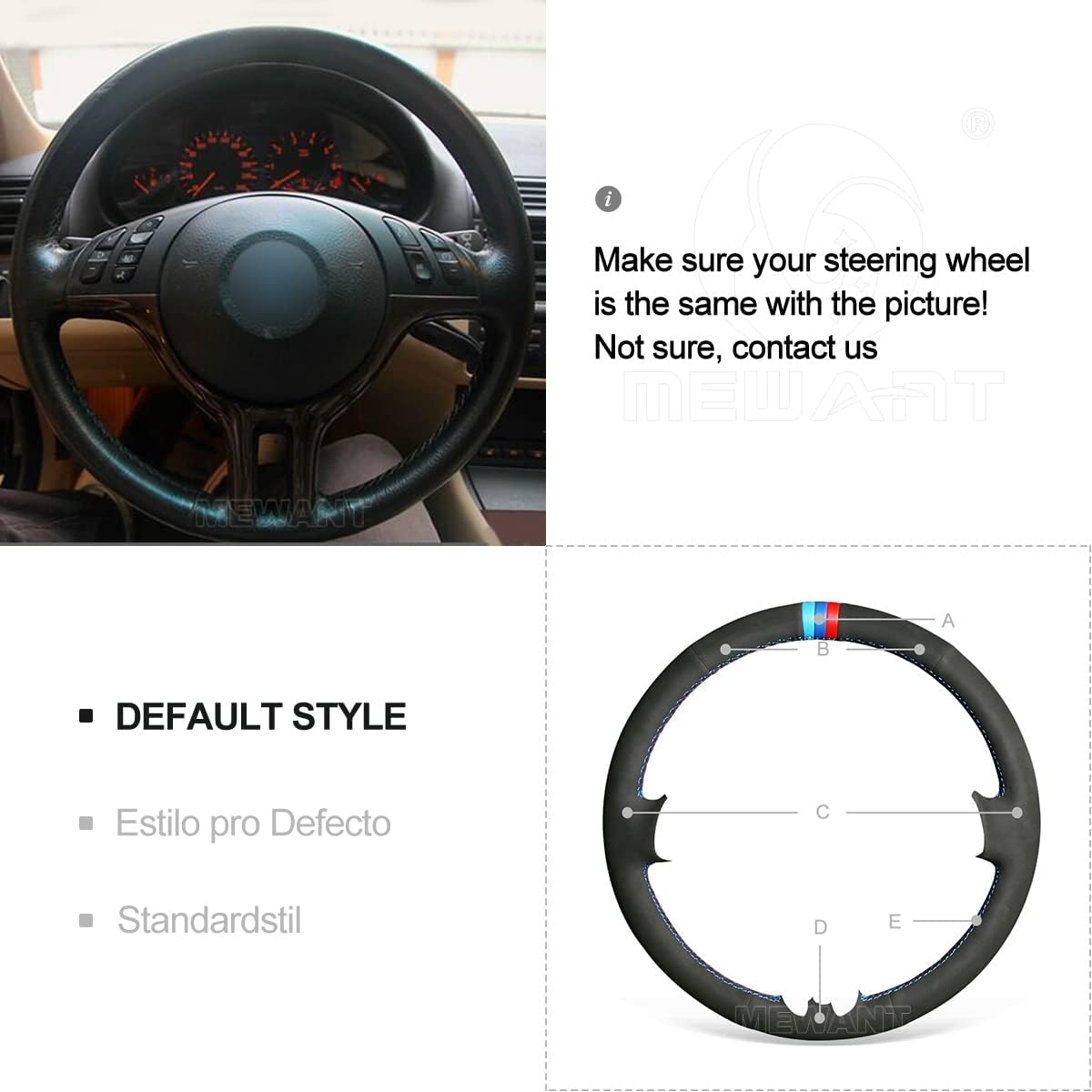 MEWANT Cubierta de volante de gamuza negra cosida a mano para BMW Serie 3 E46 E46 X5 E53 DIY protector de dirección