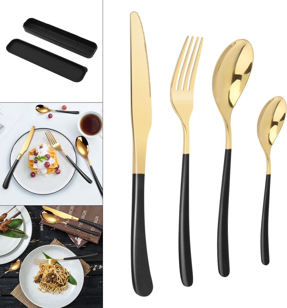 OriGlam – Juego de cubiertos, juego de cubiertos de acero inoxidable, utensilios de cocina de acero inoxidable, juego de cubiertos para el hogar y