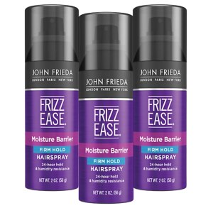 JOHN FRIEDA HairSpray Frizz Ease Firm Hold Anti Frizz para cabello seco y dañado LONDON PARIS NEW YORK paquete de 3 2 onzas, tamaño mini, tamaño de JOHN FRIEDA HairSpray Frizz Ease Firm Hold Anti Frizz para cabello seco y dañado LONDON PARIS NEW YORK paquete de 3 2 onzas, tamaño mini, tamaño de