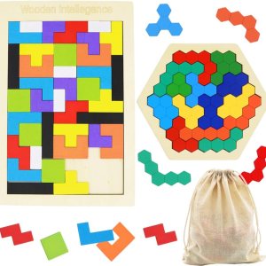 Paquete de 2 rompecabezas de bloques rusos de madera + rompecabezas hexagonales para niños y adultos, rompecabezas de bloques de madera Paquete de 2 rompecabezas de bloques rusos de madera + rompecabezas hexagonales para niños y adultos, rompecabezas de bloques de madera
