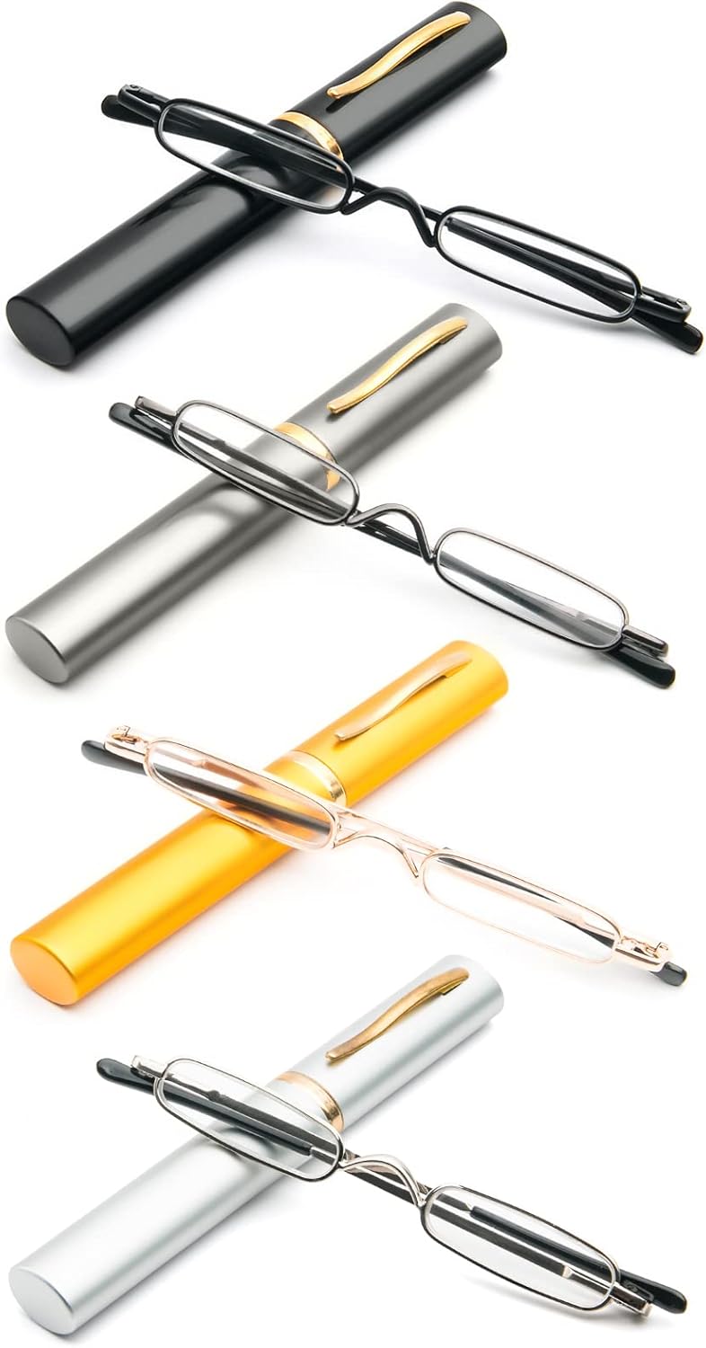 DXYXYO Mini lentes de lectura para mujeres y hombres, compactos, pequeños, de bolsillo, con estuche portátil