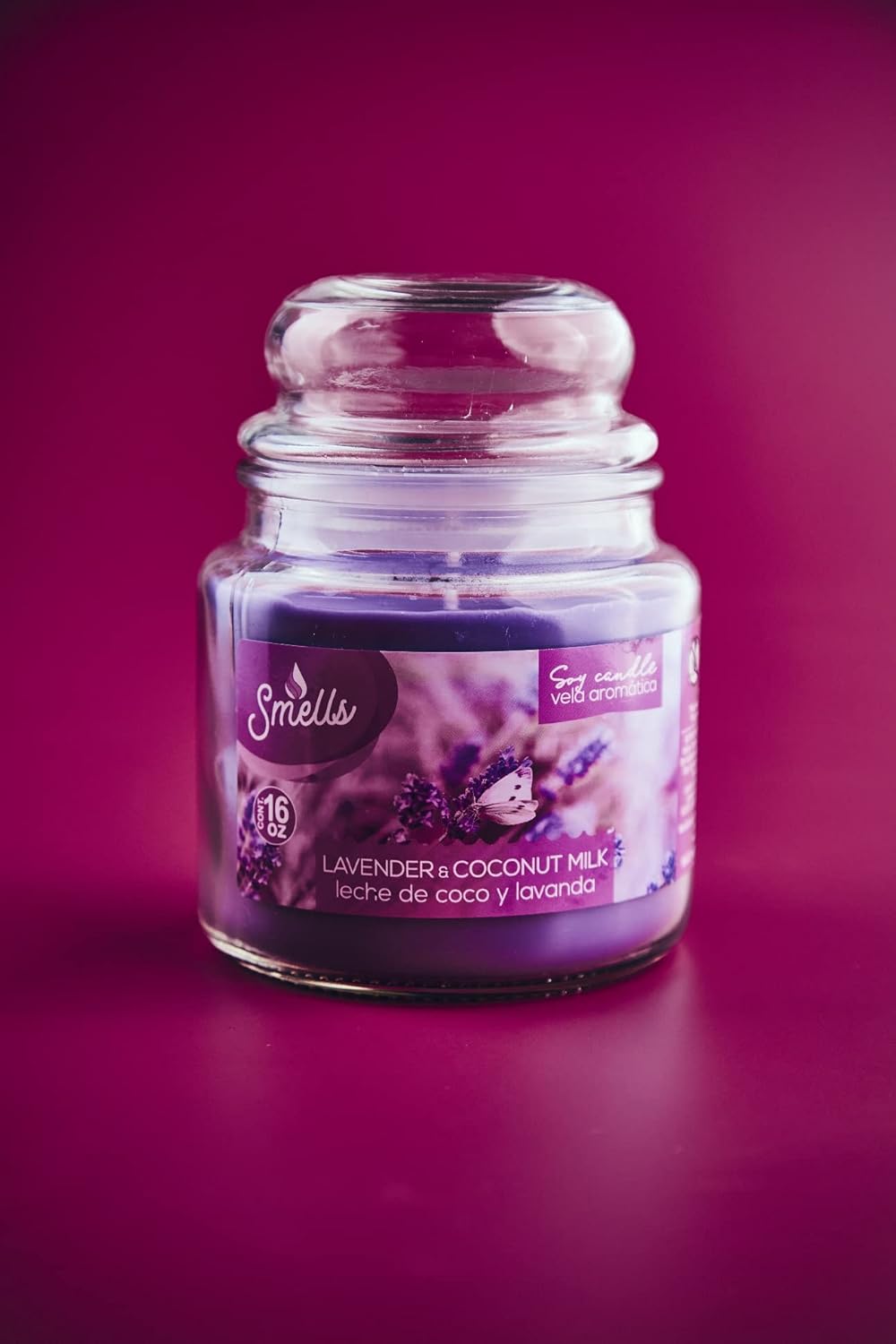 Smells – Vela perfumada en tarro grande de cera de soja prémium de 16 onzas. – 100% algodón de una sola mecha – Fragancia que elimina los olores del