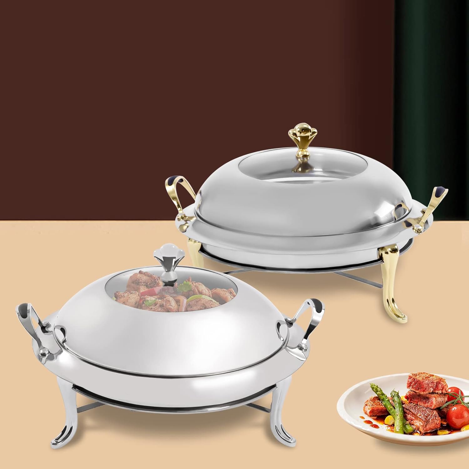 Catering – Juego de platos de acero inoxidable con tapa y rozaduras, 3.17 cuartos de galón, para bufé, fiesta, cocina, fiesta, comedor, bufé