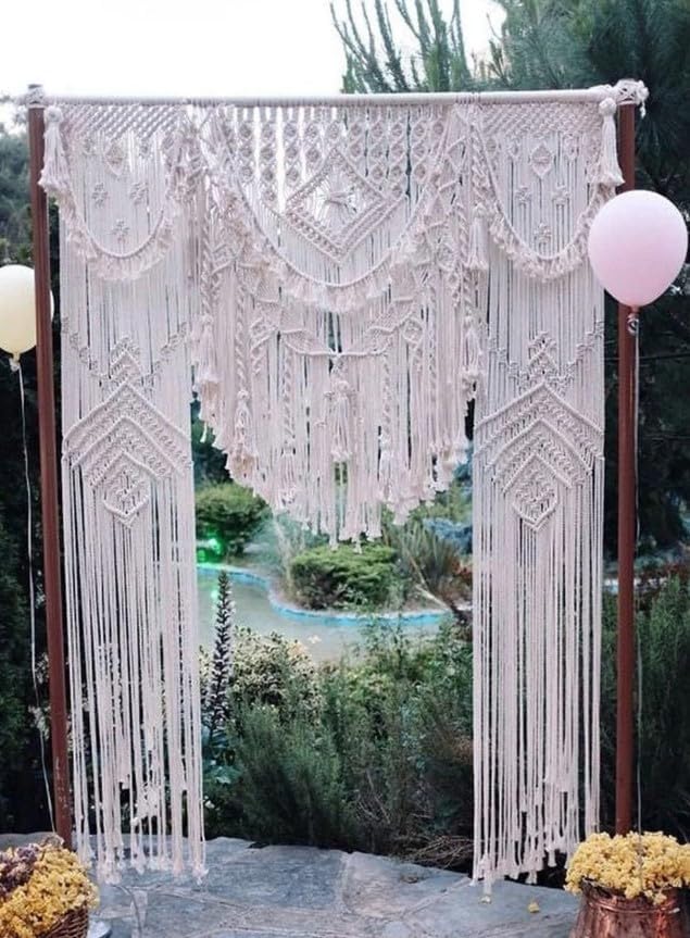 Cortina grande de macramé hecha a mano, decoración bohemia, arco de pared, telón de fondo para colgar en la pared de boda (ancho 85 x 85 pulgadas de
