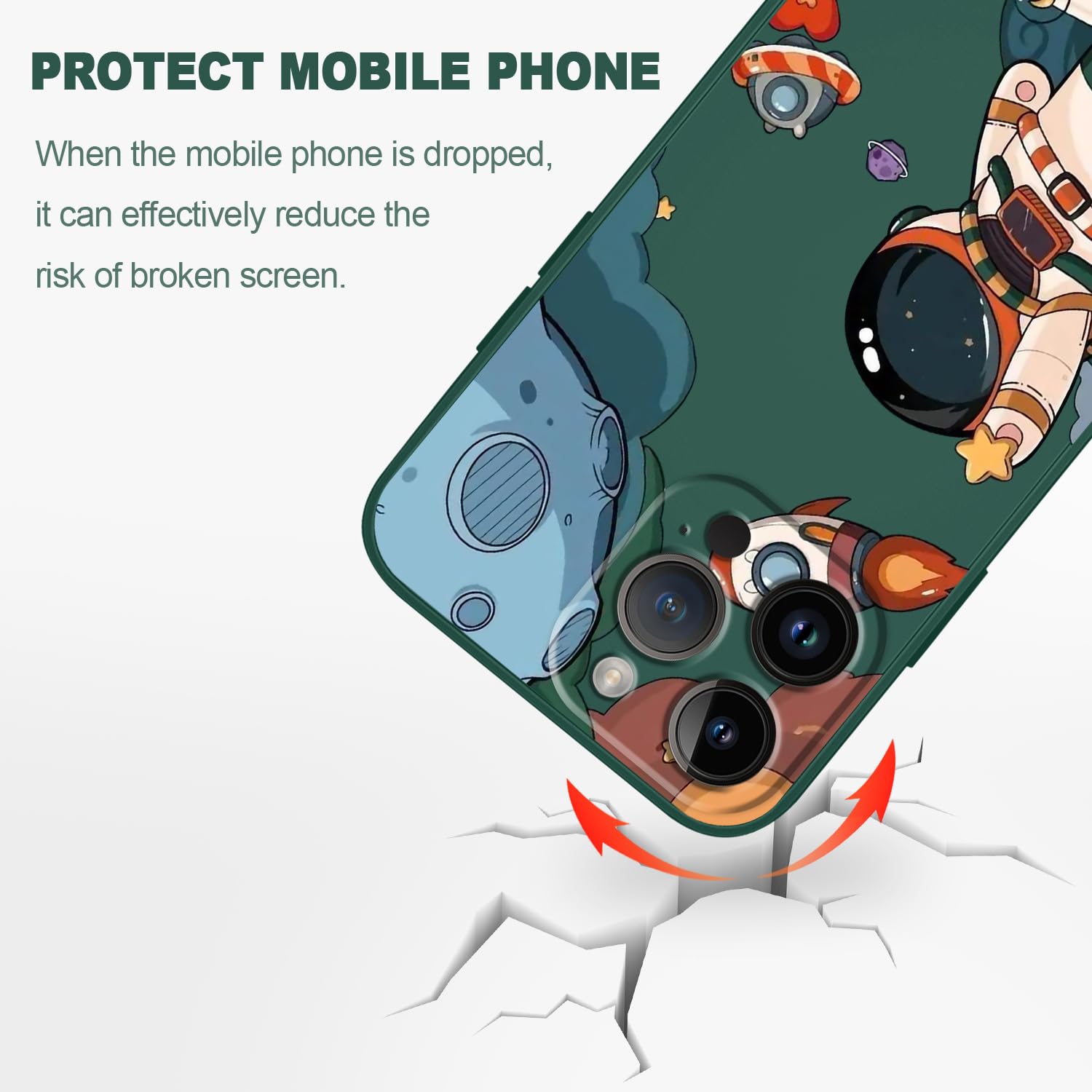 Fundas para iPhone 15 Pro Max, para iPhone 15 Pro Max, funda de astronauta lateral con diseños de patrón creativo de silicona líquida a prueba de