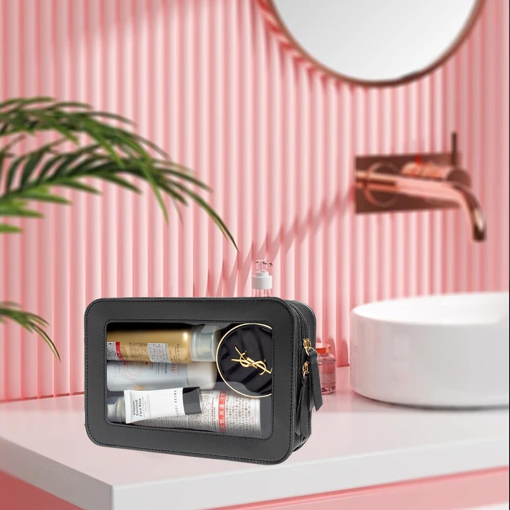 Bolsa de maquillaje transparente, bolsa de aseo aprobada por la TSA, bolsa de maquillaje de viaje, bolsa de viaje transparente para cosméticos,