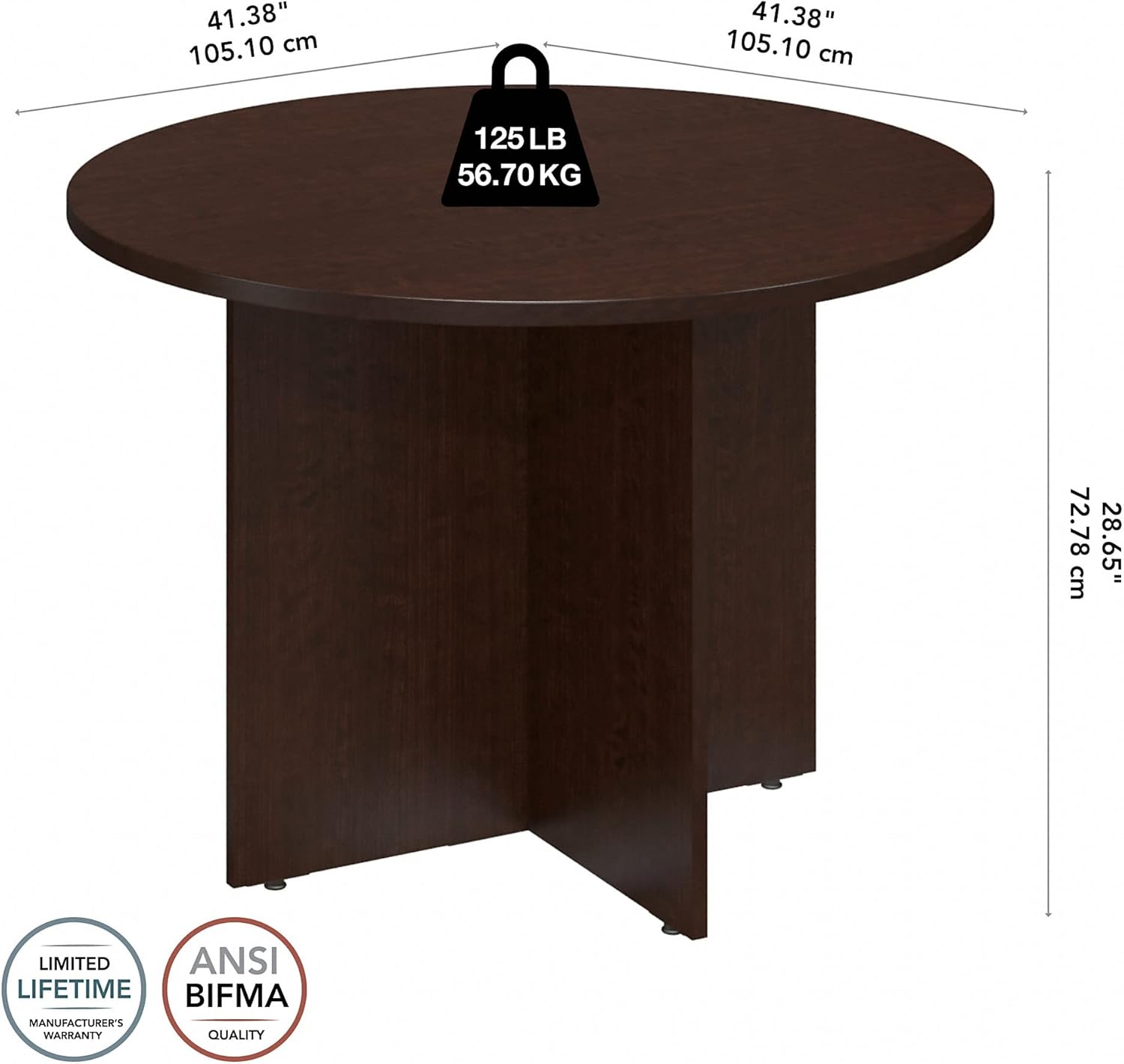 Bush Business Furniture Mesa de conferencias redonda con base de madera, escritorio circular para sala de reuniones para 4 usuarios, 42 W, cereza