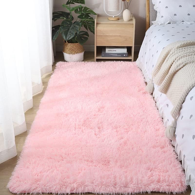 Alfombra esponjosa para dormitorio, alfombras peludas de teñido anudado, antideslizantes, de felpa, para niños, niñas, guardería, sala de estar,